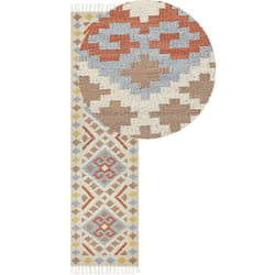 Beliani - Tappeto Kilim in cotone con motivo geometrico e frange 80 x 300 cm Multicolore Atan