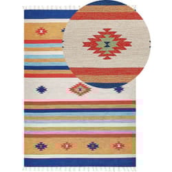 Beliani - Tappeto Kilim in cotone intrecciato a mano con motivo geometrico reversibile e nappe 140 x 200 cm multicolore Taronik