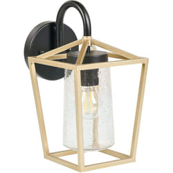 Lampada da parete per esterni in metallo nero e vetro dorato 33 cm Ordie