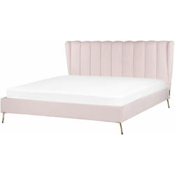 Letto matrimoniale velluto 180 x 200 cm Testata con porta usb Gambe in metallo dorato Rosa Miribel