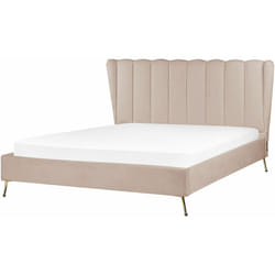 Letto matrimoniale velluto 160 x 200 cm Testata con porta usb Gambe in metallo dorato Beige Tortora Miribel