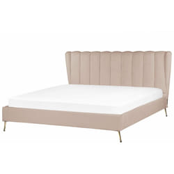 Letto matrimoniale velluto 180 x 200 cm Testata con porta usb Gambe in metallo dorato Beige Tortora Miribel