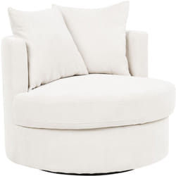 Poltrona moderna Glam con schienale rotondo Base girevole in poliestere con due cuscini Beige chiaro Dalby