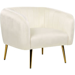 Poltrona Imbottita in Velluto Bianco Crema con Struttura in Metallo in Oro Laconia