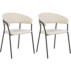 Set di 2 sedie da pranzo moderne Seduta imbottita in velluto con braccioli Schienale curvo Gambe nere Crema Mariposa