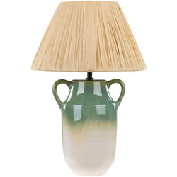 Beliani - Lampada da comodino in ceramica con paralume in carta a cono naturale Verde e bianco Limoni