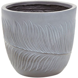 Beliani - Vaso da giardino per piante da esterno Motivo a foglie Pietra rotonda Fibra di argilla 28x28x16 cm Grigio Ftero