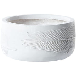 Beliani - Vaso da giardino per piante da esterno Motivo a foglie Pietra rotonda Fibra di argilla 25x25x14 cm Bianco Ftero
