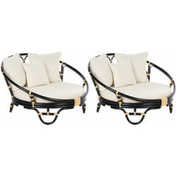 Set di 2 lettini da esterno in rattan beige con cuscini neri Rossano