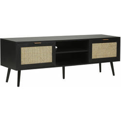 Beliani - Porta tv in rattan Mobile in vimini Fronte in mdf nero Gambe in legno di gomma 2 armadi Scaffali aperti Stile Boho Soggiorno Nero Opoco