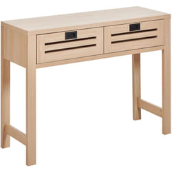 Consolle a 2 cassetti effetto legno Tavola in legno Maniglie nere Soggiorno moderno Tono legno chiaro Randa