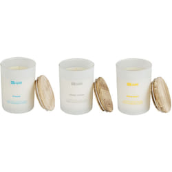 Beliani - Set di 3 candele profumate 100% cera di soia Stoppino di cotone Vetro bianco Fragranza Oceano/Bergamotto/Lino fresco Vetro classico