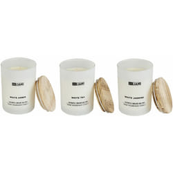 Beliani - Set di 3 candele profumate 100% cera di soia Stoppino di cotone Vetro bianco Fragranza ambra bianca/tè bianco/gelsomino bianco Vetro
