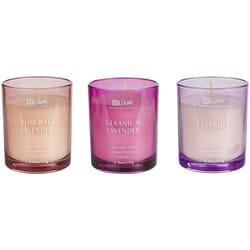Beliani - Set di 3 candele profumate 100% cera di soia stoppino di cotone vetro fragranza naturale fresca Lavanda, Rosmarino Lavanda,Geranio Lavanda