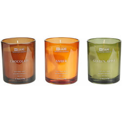 Beliani - Set di 3 candele profumate 100% cera di soia stoppino di cotone vetro fragranza naturale fresca mela dorata, cioccolato, ambra Sheer Joy