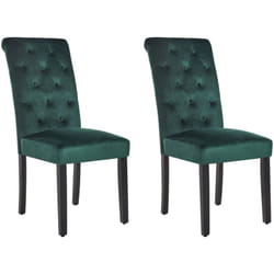 Set di 2 sedie da pranzo in velluto Gambe nere in legno di caucciù Botton Tuft Sala da pranzo Elegante Verde Velva