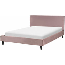 Beliani - Letto Imbottito in Velluto Rosa con Rete a Doghe 140 x 200 cm Fitou