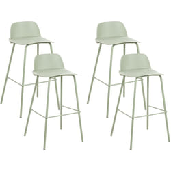 Set di 4 sgabelli da bar moderni in plastica verde sintetica e gambe in metallo Mora
