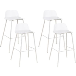 Set di 4 sgabelli da bar moderni in plastica bianca sintetica e gambe in metallo Mora