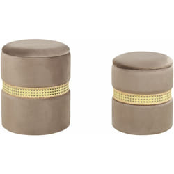 Set di 2 pouf in velluto tortora e rattan Medford