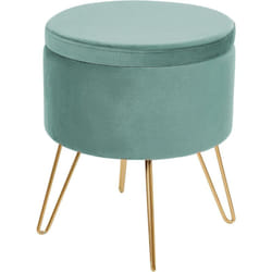 Pouf in velluto verde e gambe in metallo dorato Silas