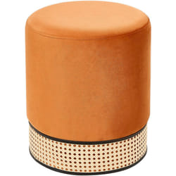 Beliani - Pouf imbottito in velluto arancione e rattan intrecciato Yankton