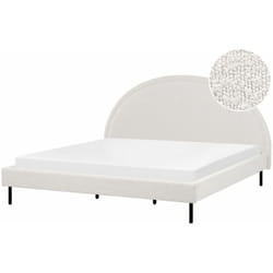 Letto matrimoniale in poliestere bouclè bianco imbottito con base a doghe e testiera rotonda 180 x 200 cm Margut