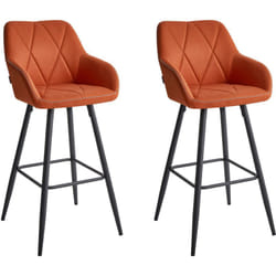 Set di 2 Sgabelli Bar Tessuto Arancione con Braccioli e Gambe Metallo Nero Darien