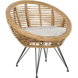 Beliani - Sedia Boho Rattan Light Beige Cuscino Tessuto Cotone Media Resistenza Indoor Outdoor Naturale Maratea
