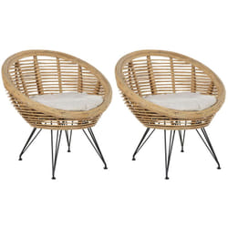Set 2 Sedie Boho Rattan Light Beige Cuscino Tessuto Cotone Media Resistenza Indoor Outdoor Naturale Maratea