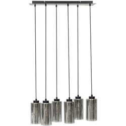 Lampada a sospensione moderna a 6 luci con base in ferro e paralume fumé in vetro Soggiorno Camera da letto Illuminazione d'ambiente Grigio Puriri