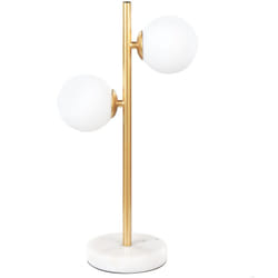 Lampada da tavolo moderna a stelo 2 punti paralumi rotondi vetro luce singola ferro metallo asta oro Medina