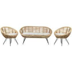 Set divano 4 posti Rattan Beige chiaro Cuscino in tessuto di cotone Resistenza media Interno Esterno Naturale Maratea