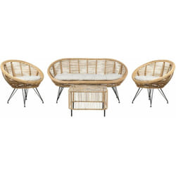 Set divano 4 posti Rattan Beige chiaro Cuscino in tessuto di cotone Resistenza media Interno Esterno Naturale con tavolino Maratea