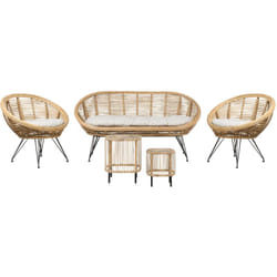 Set divano 4 posti Rattan Beige chiaro Cuscino in tessuto di cotone Interno Esterno Naturale con 2 tavolini Maratea