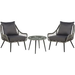 Set da Balcone con Tavolino e 2 Sedie in Finto Rattan Beige con Cuscini Laureto