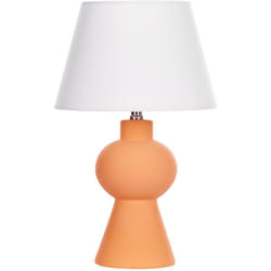 Beliani - Lampada da tavolo in ceramica arancione con paralume a tamburo in lino Fabilos