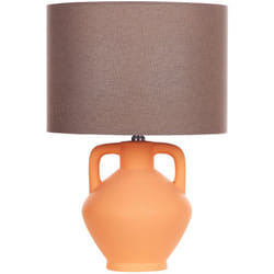 Beliani - Lampada da tavolo in ceramica arancione con paralume a tamburo in lino Labrada