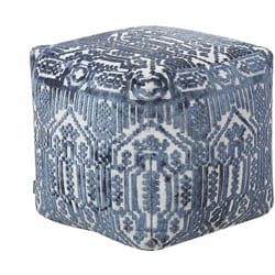 Pouf poggiapiedi quadrato con imbottitura in eps e rivestimento in viscosa con motivo geometrico blu Sanawan