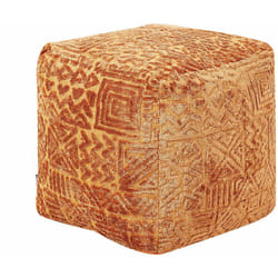 Pouf poggiapiedi quadrato con imbottitura in eps e rivestimento in viscosa con motivo geometrico a zampa d'elefante Sanawan.