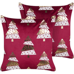 Beliani - Set di 2 cuscini in velluto con stampa alberi di Natale rosso sfoderabili 45 x 45 cm Goldspruce