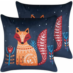 Set di 2 cuscini decorativi in velluto per bambini con copertura rimovibile e cerniera incorporata Stampa animali volpe blu scuro Firespike