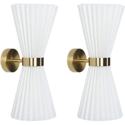 Beliani - Set di 2 Applique da parete moderna con paralume in tessuto e struttura in ottone e metallo bianco Telang