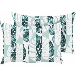 Set di 2 cuscini da giardino in tessuto di poliestere verde con motivo a strisce e foglie 40 x 60 cm Termini