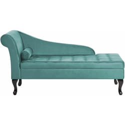 Beliani - Chaise Longue in Velluto Verde Acqua con Box Contenitore Gambe Nere Versione Sinistra Pessac