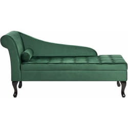 Beliani - Chaise Longue in Velluto Verde Scuro con Box Contenitore Gambe Nere Versione Sinistra Pessac