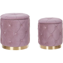 Set di 2 Pouf Contenitore Poliestere Rosa Imbottitura Trapuntata Base Oro Pueblo