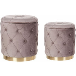 Set di 2 Pouf Contenitore Poliestere Grigio Talpa Imbottitura Trapuntata Base Oro Pueblo