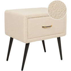 Comodino bouclè beige e oro con cassetto Flayat