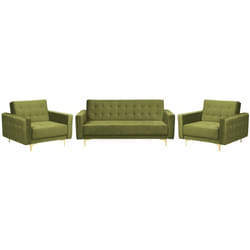 Beliani - Set di divani moderni in velluto Divano letto a 3 posti 2 poltrone Verde Oliva Aberdeen